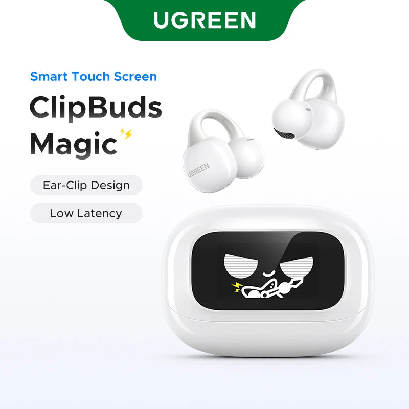 UGREEN LCD Full Color Smart Screen Wireless TWS Bluetooth Earphones Earbuds Open Clip Ear Headphones AI Call Noise Cancellation