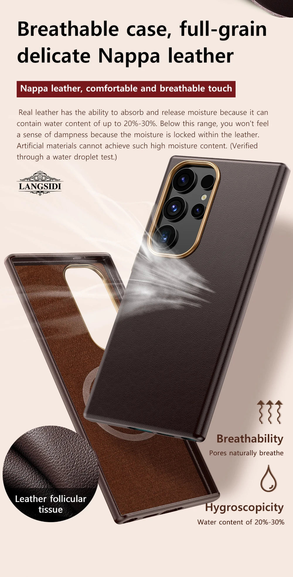 LANGSIDI Luxury Nappa Leather Magnetic Phone Case for Samsung s24 ultra Galaxy s23 ultra s24 plus for Magsafe fundas Back Cover