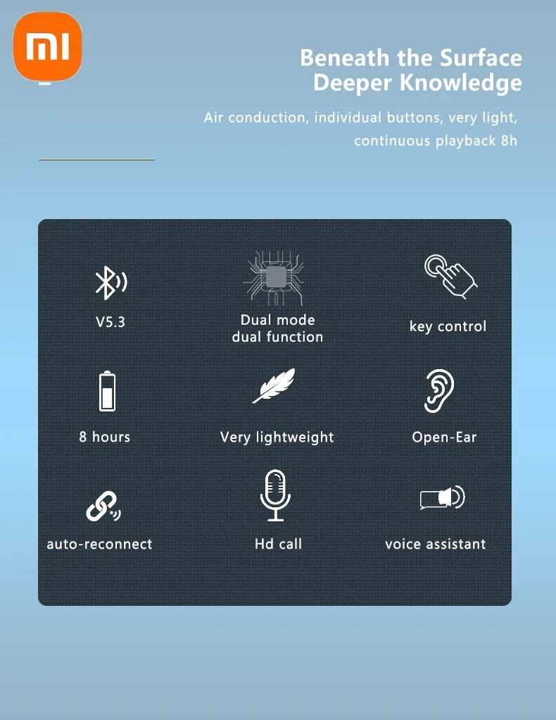 Xiaomi Wireless Bluetooth 5.3 Headphones Bone Conduction Waterproof Headset Stereo Over-Ear Sports Earphones Earbuds with Mic