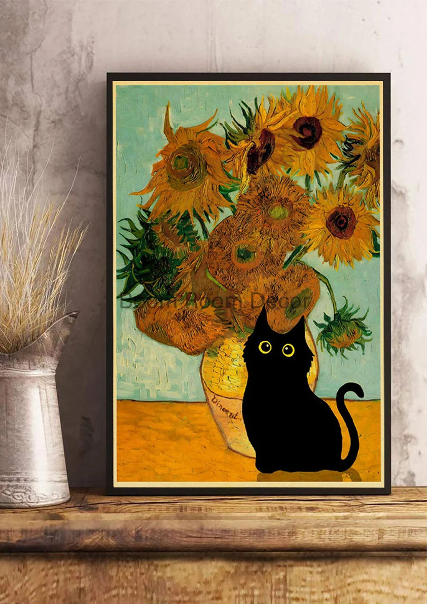 Digital Cats Cute Poster Kraft Paper Prints Modern DIY Funny Cartoon Room Painting Prints Art Picture Posters Living Room Decor