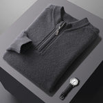 100% pure wool sweater round neck men's thick solid color long sleeved pullover sweater zipper wool knit winter cashmere sweater