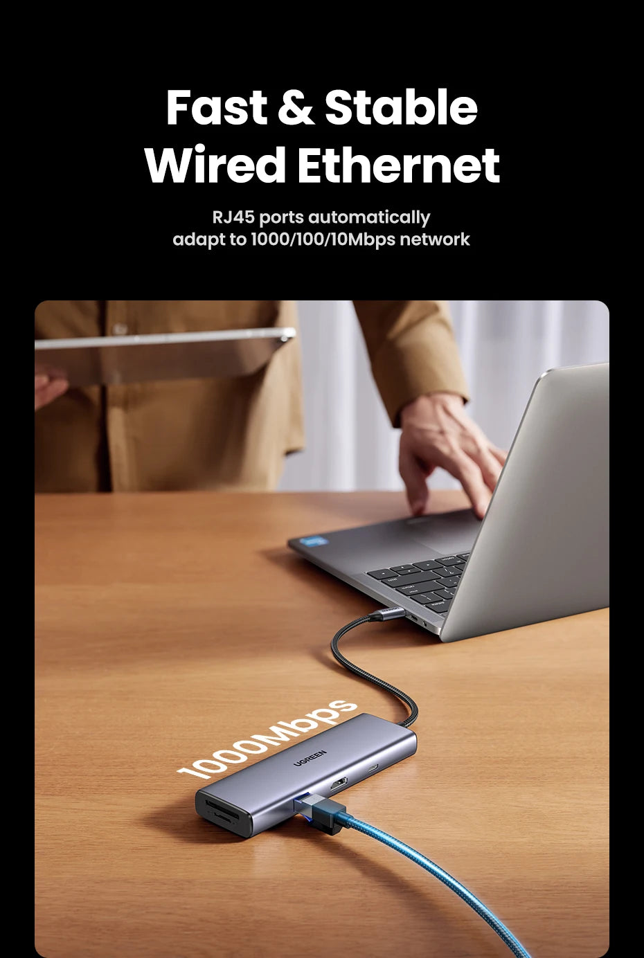 UGREEN USB-C HUB to 4K60Hz HDMI RJ45 Gigabit PD100W SD&TF USB3.0 5Gbps Splitter for MacBook Laptop Accessories Docking Station