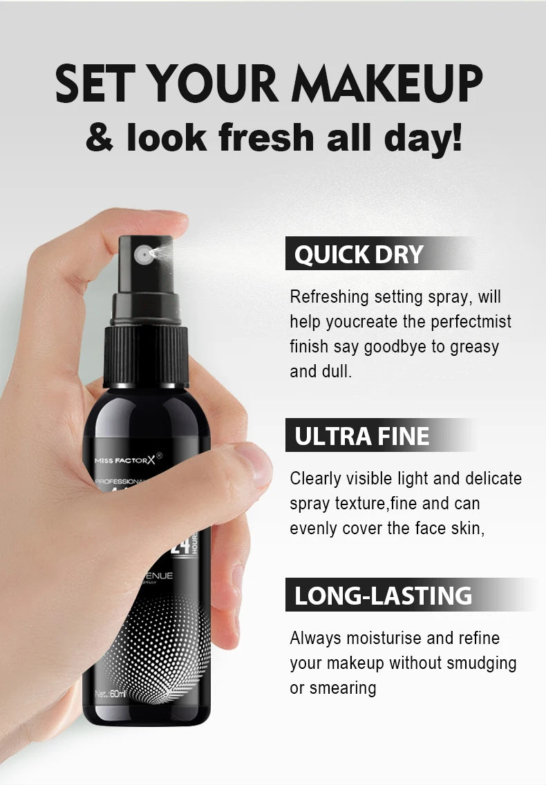 Black Polka Dot Setting Spray 60ml for face, long-lasting, anti-smudge-proof and 16 hours of makeup off wear natural finish