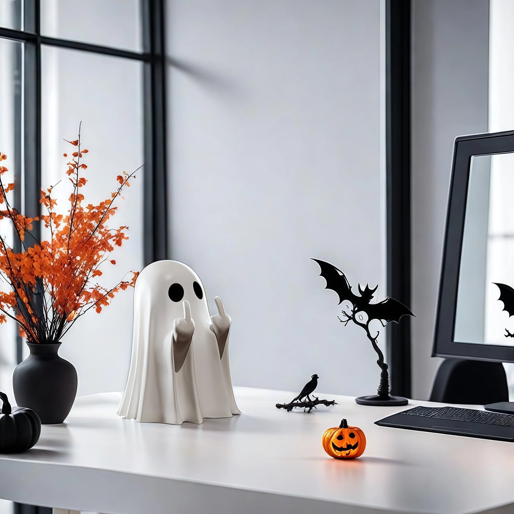 Middle Finger Cute Ghost Statue, Ghosts Small Scary Ghost Figurines, Halloween Home Decorations, Coffee Table Centerpieces Shelf