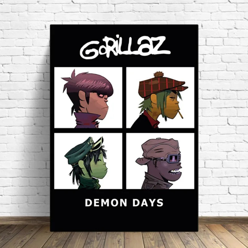 Virtual Anime Rock Band Gorillaz Poster Modern Music Album Cover Canvas Painting Wall Art for Club Living Room Home Decor Mural
