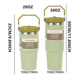 1pc Vacuum Tumbler with Lid Stainless Steel Portable Water Bottle with Dazzling Handle Insulated Tumbler Tote Handle 20/30OZ