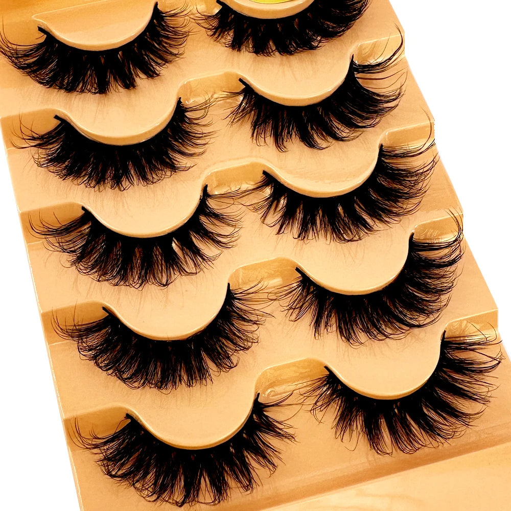 Cat Eye Eyelashes 3D Natural False Lashes D Curl Fluffy Soft Cross 5 Pairs Manga Lashes Wispy Natural Eyelash Extension Makeup
