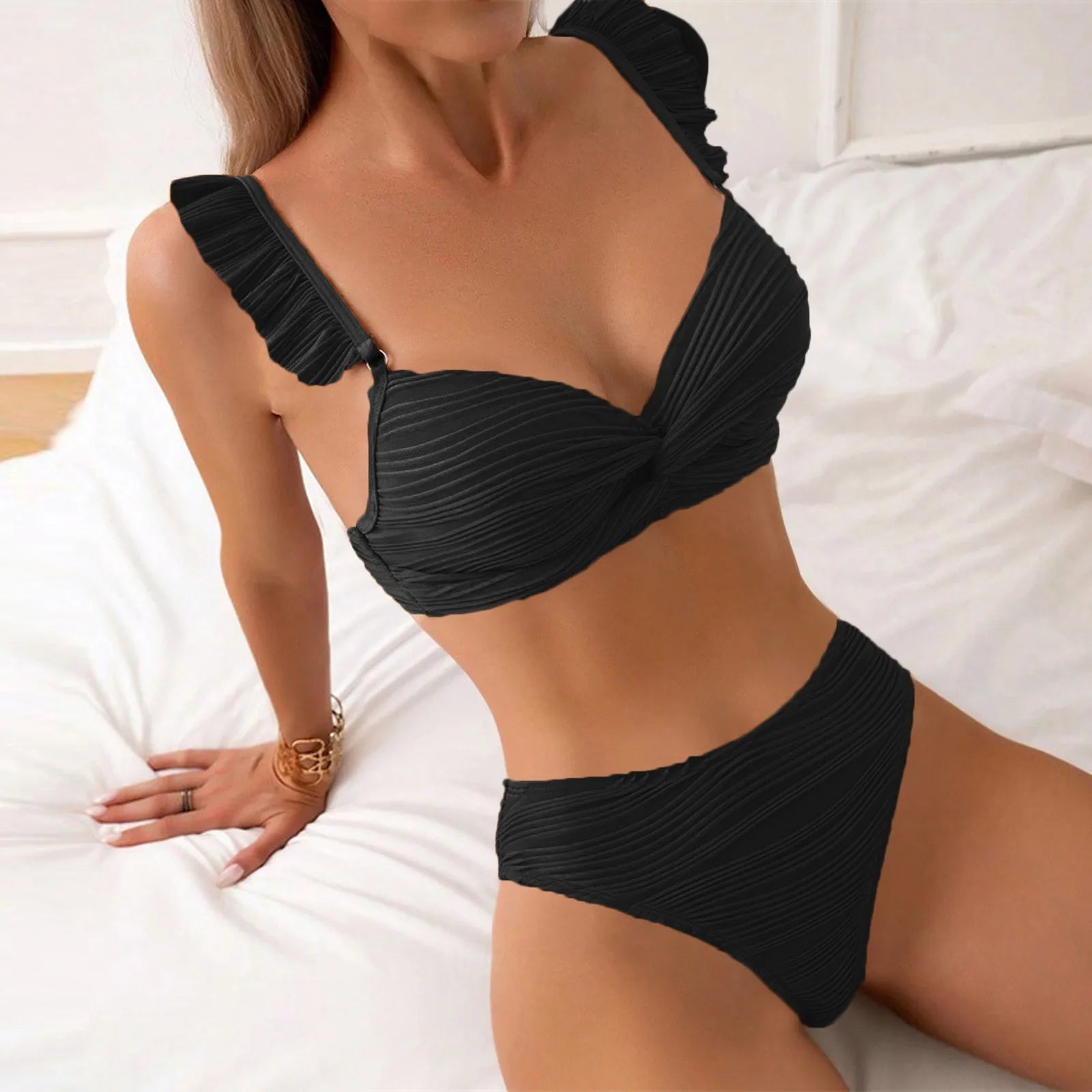 2025 Solid Color Triangle Bikini Set for Women