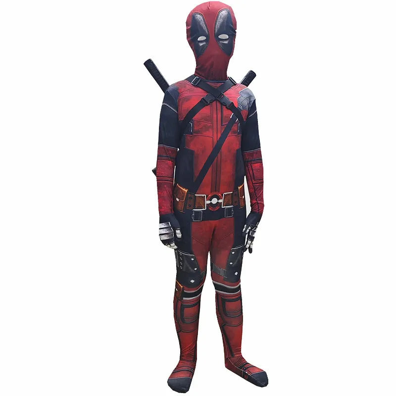 New Movie Character Role Play Costume Superhero Deadpool Costume Mask Sword Bag Suits Halloween Party Cosplay Jumpsuit 3D Style