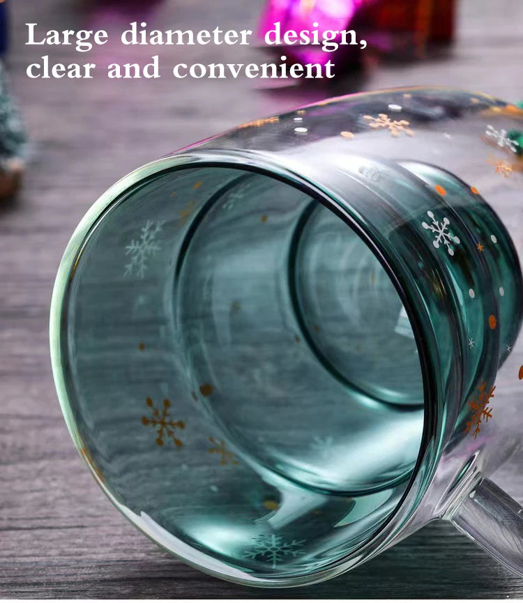 Christmas Tree Cup Transparent Double Heat Resistant Creative Couples Mug Snowflake Drinking Glass Children's Gift Coffee Cups