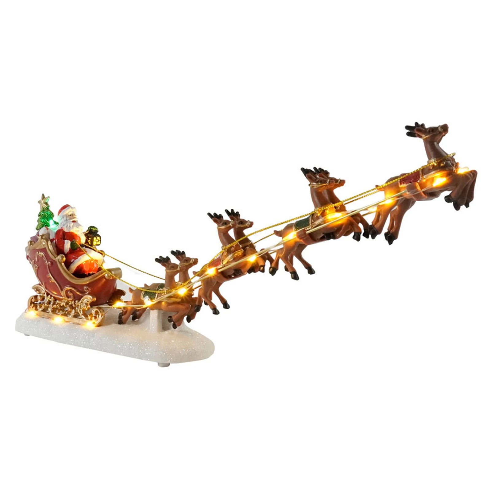 Christmas Santa Claus Sleigh and Reindeer Figurine with LED Lights Holiday Ornament Xmas Home Tabletop Decoration Gift