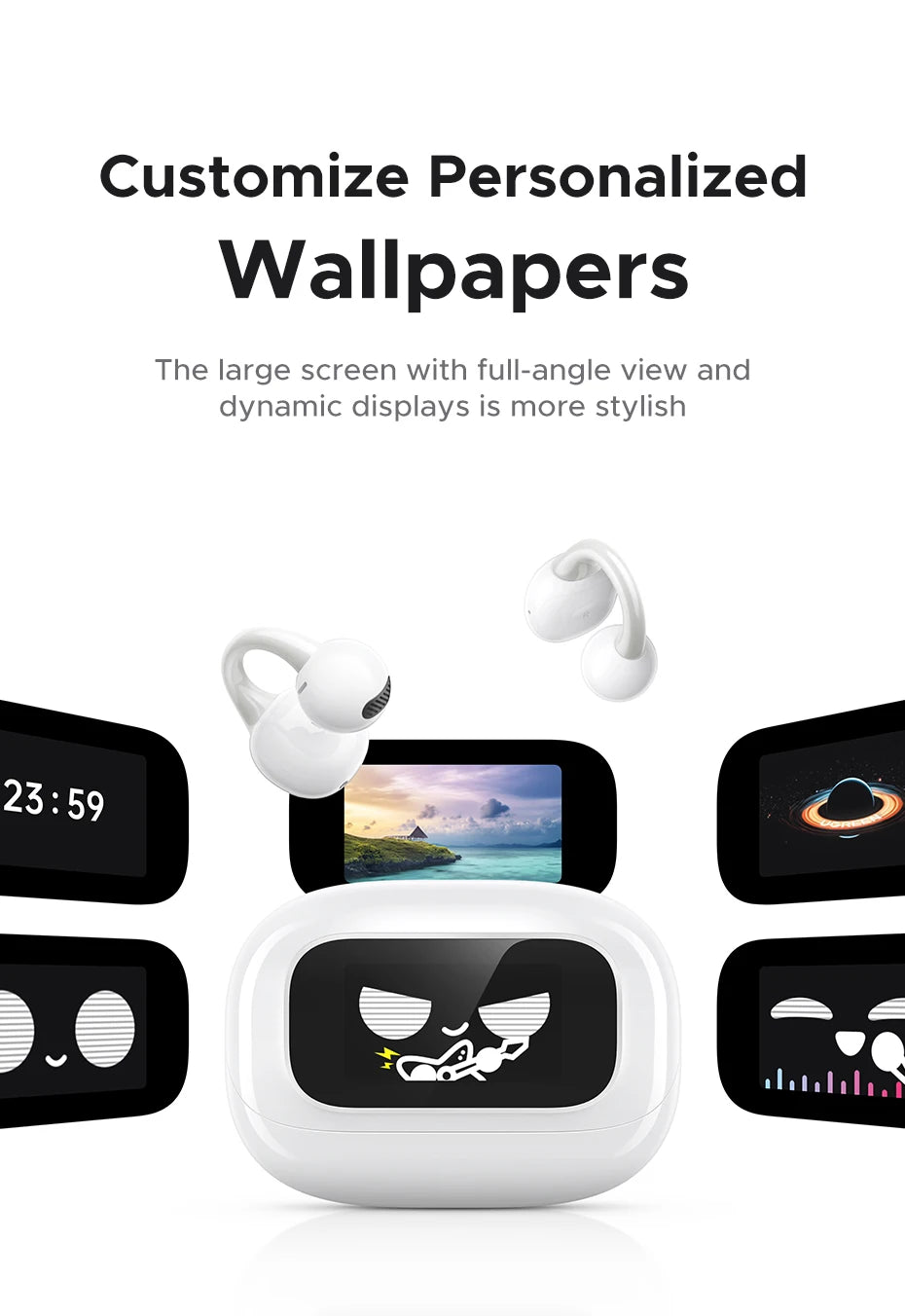 UGREEN LCD Full Color Smart Screen Wireless TWS Bluetooth Earphones Earbuds Open Clip Ear Headphones AI Call Noise Cancellation