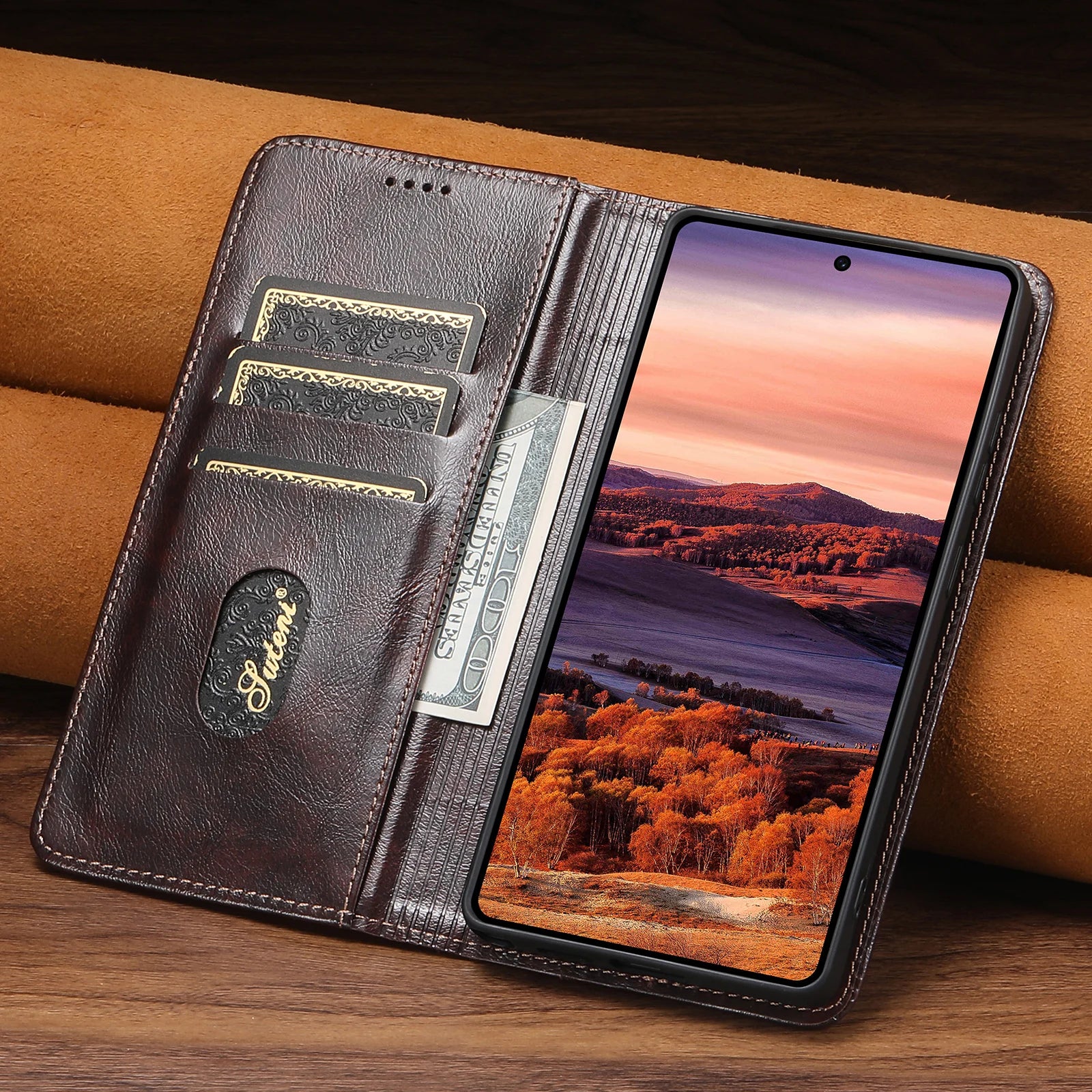 Flip Leather Phone Case for Samsung Galaxy S25 S24 Ultra S23 S22 Plus S 25 Note 20 with Magnetic Card Slot Holder Cover LS055