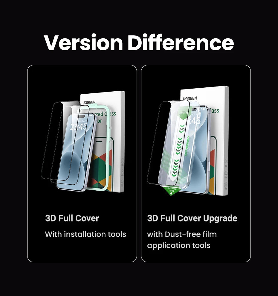 UGREEN 2pcs for iPhone 16 Pro Max Glass Screen Protectors for iPhone 16 Plus Tempered Glass for iPhone 15 14 13 12 HD Film 16pro