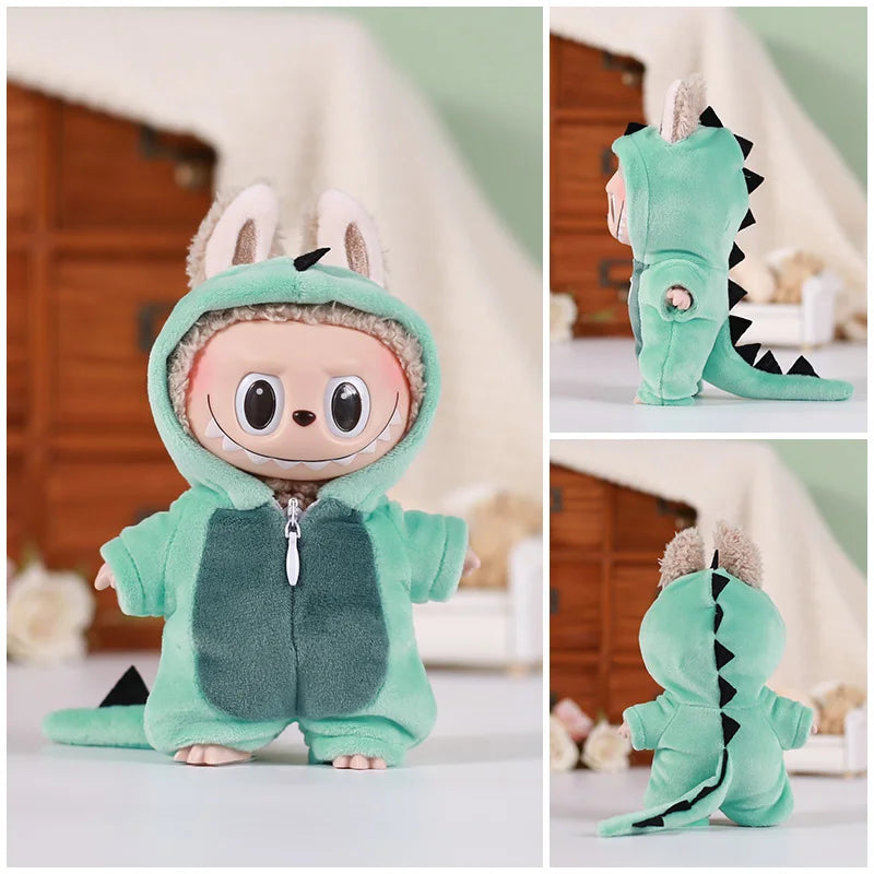 13CM Plush Doll Clothes for Labubu Doll's Clothes 6-Piece Set Dinosaur Animal Suit with Hat Outfit Accessories Dolls Clothing