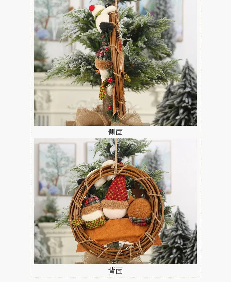 Christmas Vine Ring Wreath Cartoon Santa Claus Elk Snowman Rattan Xmas Wreath Hanging Pendant Noel Navidad Merry Christmas Decor