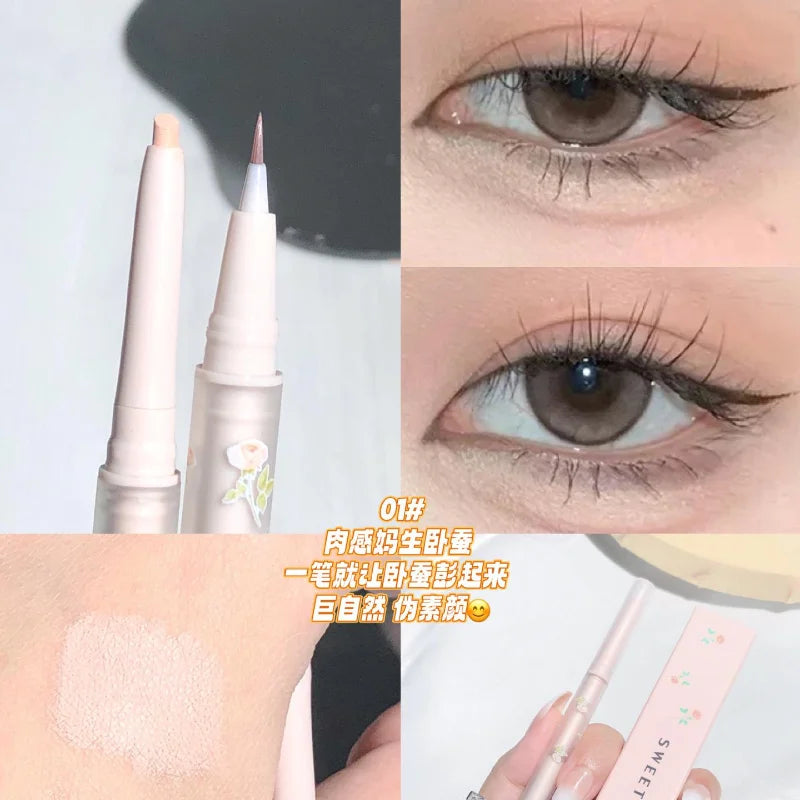 Sweetmint Mulitfuntiona Double Ended Lying Silkworm Pencil Highlighter Makeup Pen Nude Liquid Contour Liner Eye Brightener Stick