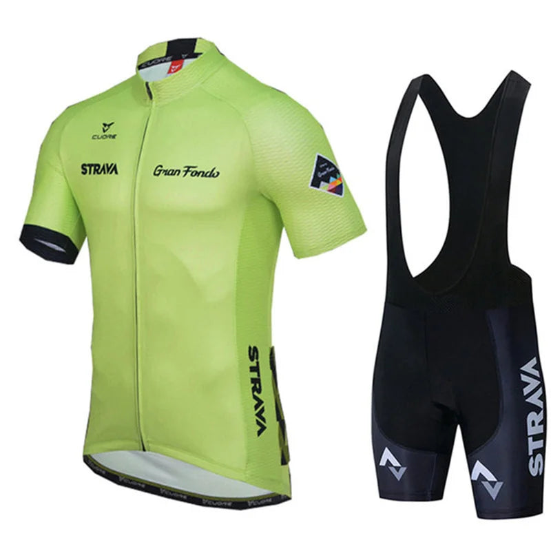 2025 STRAVA Cycling Jersey Set – Men’s Short Sleeve Pro Team Bike Clothing, Summer Road & MTB Bicycle Wear Maillot Ciclismo