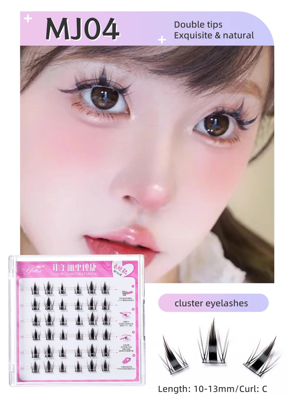 Yelix large capacity Self-Adhesive Eyelashes No Glue Fake Lashes Extensions Reusable for Makeup Soft Mink Eyelashes