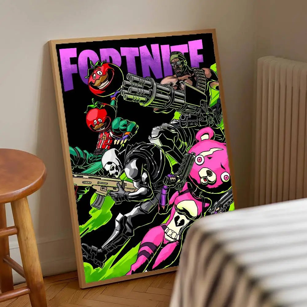 1pc F-Fortnites Game Poster Stickers Print Wall Art Canvas Painting Waterproof For Living Room Bedroom Home Decor