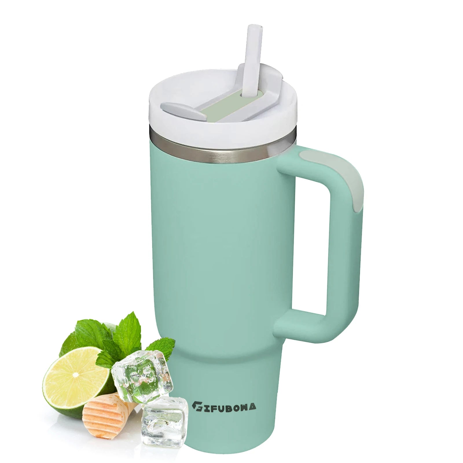 1200ml Stainless Steel Insulated Straw Water Bottle Thermal Coffee Car Cup 40oz Cold Hot Mug Vacuum Flask with Handle for Travel