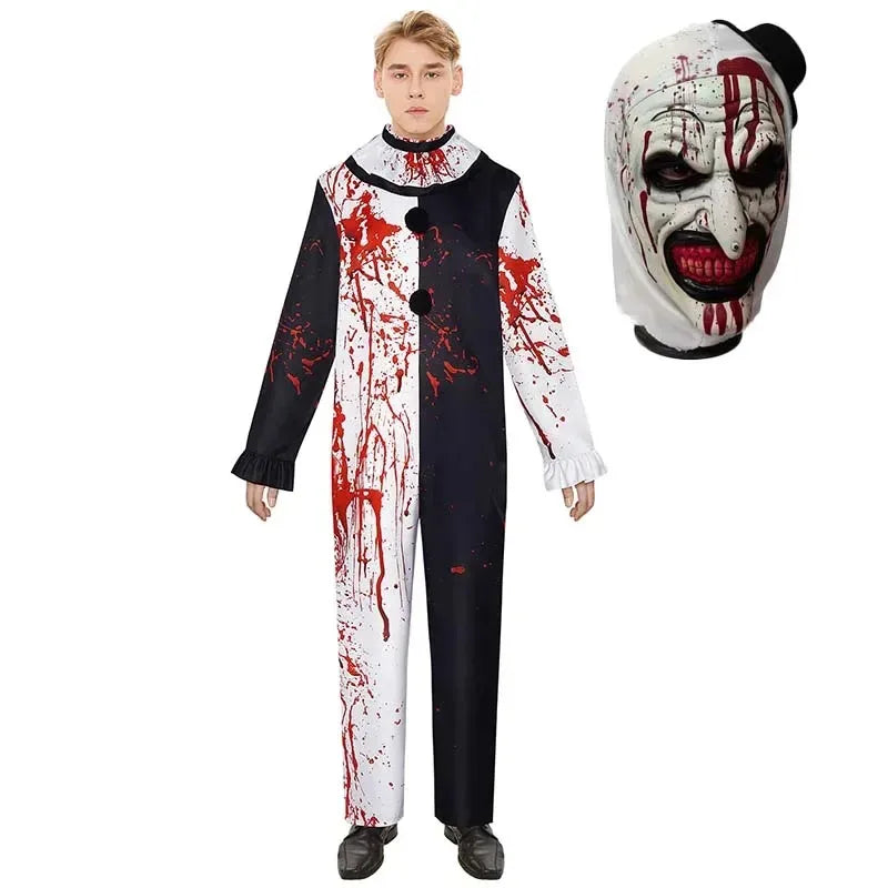 Men Halloween Costumes Art The Clown Cosplay Costume Movie Terrifierr 2 Bloody Jumpsuit Male Jumpsuit Horror Outfits