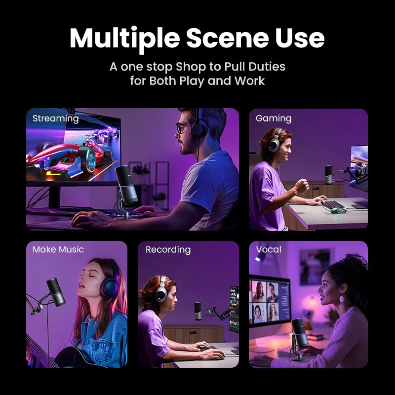 UGREEN USB Microphone with RGB Modes Professional Condenser Mic for PC Mac Gaming Karaoke Recording Streaming Podcasting