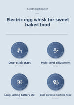 Portable egg beater, handheld milk frother, rechargeable coffee machine, 3-speed cake cream maker, household kitchen food mixer