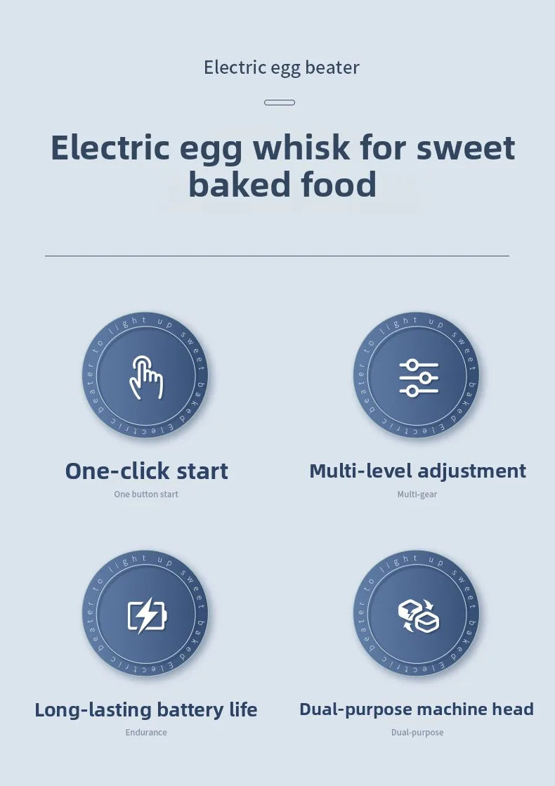 Portable egg beater, handheld milk frother, rechargeable coffee machine, 3-speed cake cream maker, household kitchen food mixer