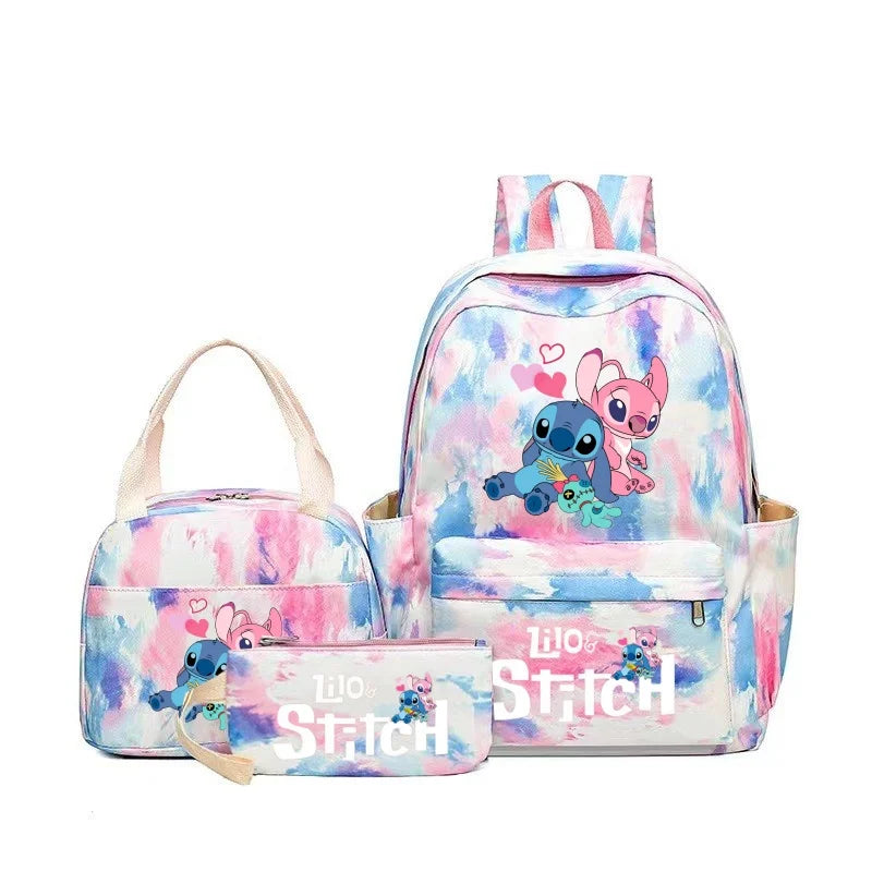 3pcs Stitch Large Capacity Backpack, Cartoon Anime Schoolbag, Kids Girl Travel Commute Knapsack With Lunch Bag And Pencil Case