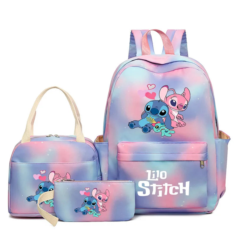 3Pcs/set Disney Lilo Stitch Backpack for Boy Girl Teenager Student Back To School Schoolbag Lunch Bag Women lovely Rucksack Gift
