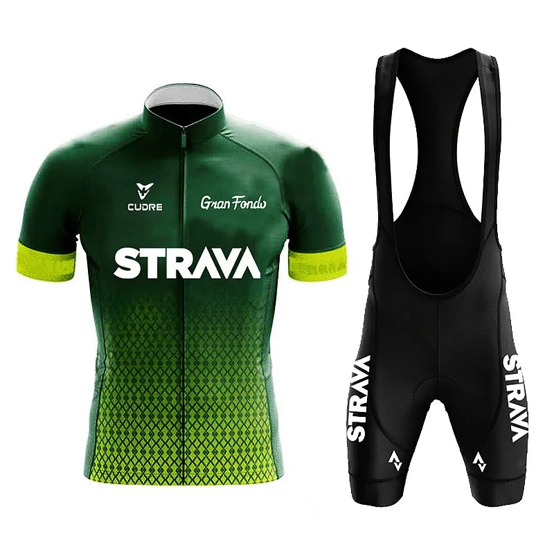 Strava Cycling Jersey Set Mens Bib Shorts Bicycle Short Sleeve Cycling Clothing Bike Maillot Ciclismo Hombre Black Sets For MTB