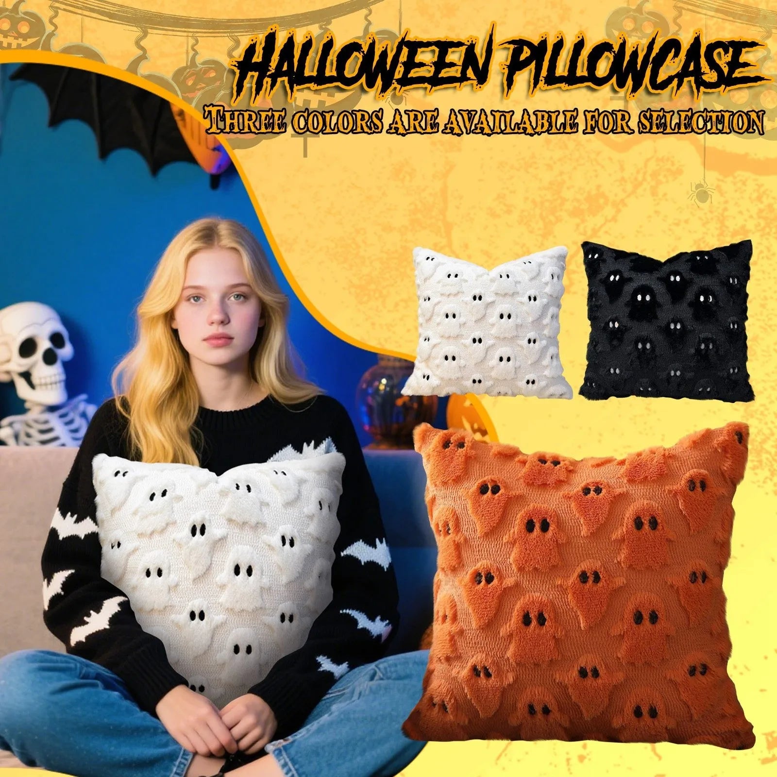 New Halloween Ghost Pillow Cover Soft Couch Cushion Case   Home Decoration Halloween Party Decoration Festival Gift
