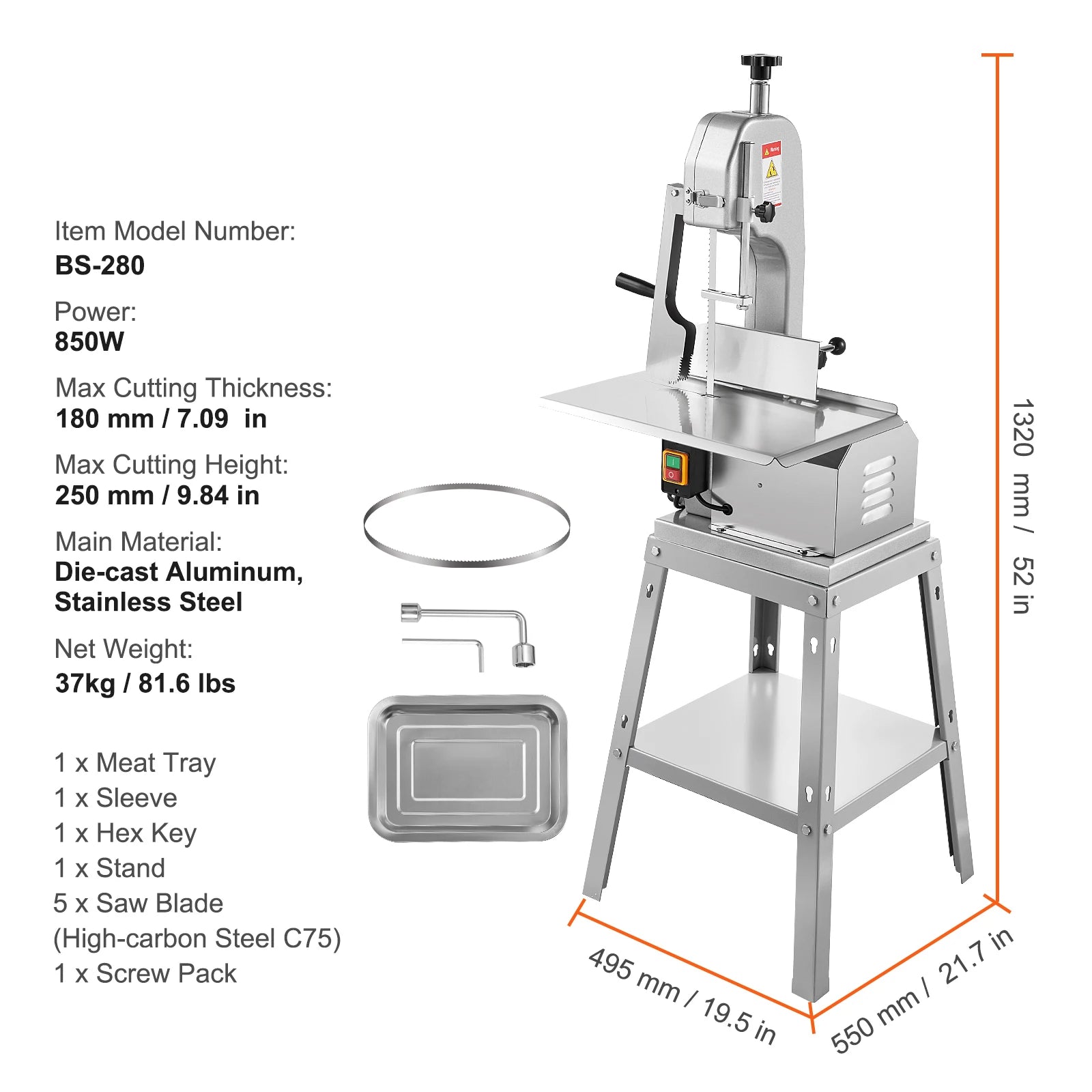 SucceBuy Electric Meat Saw 850W 1800W Stainless Vertical Cutter Commercial Bone Sawing Machine Frozen Meat Slicer for Beef Pork