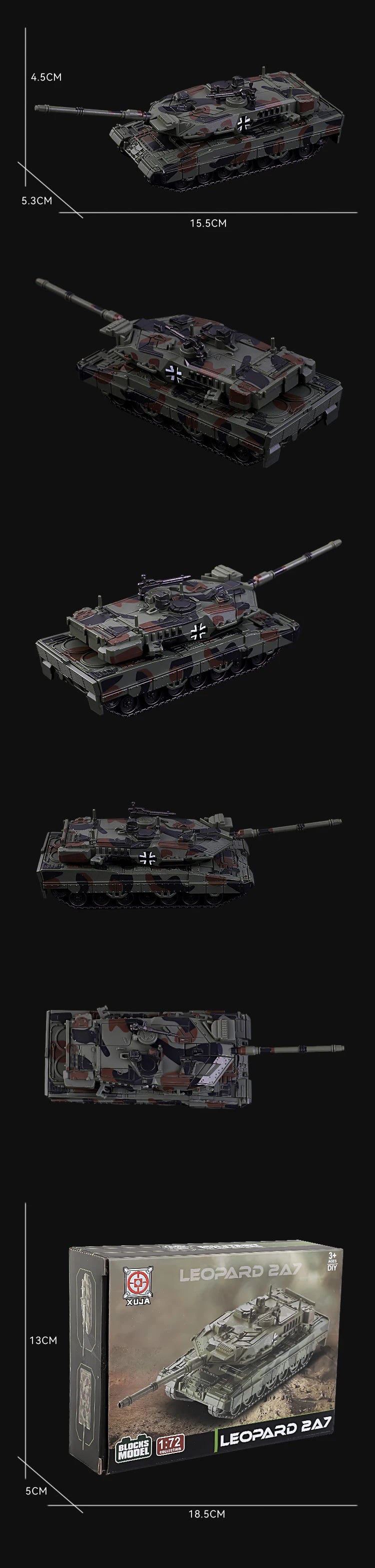 1/72 German Leopard 2 Main Battle Tank Model Creative Military Series Building Blocks Decor Assembled Toys For Boys Xmas Gifts