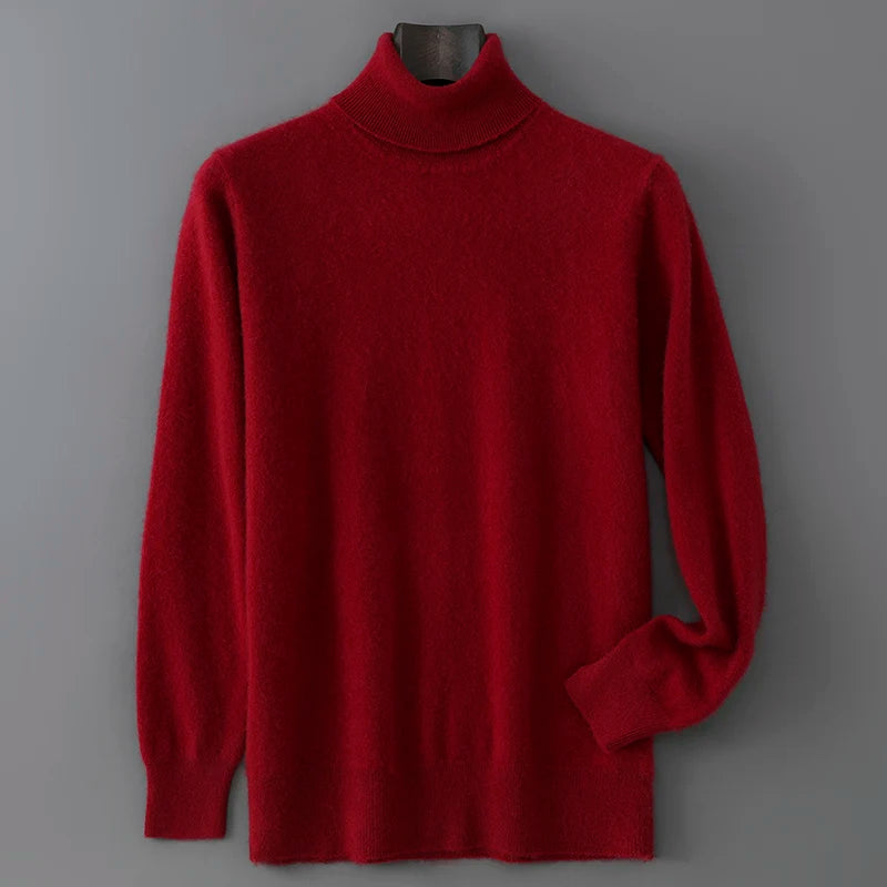 Men's 100% Pure Wool Pullover Sweater For Autumn Winter High Collar Knitted Long Sleeved Loose Solid Color Casual Simple Warmtop