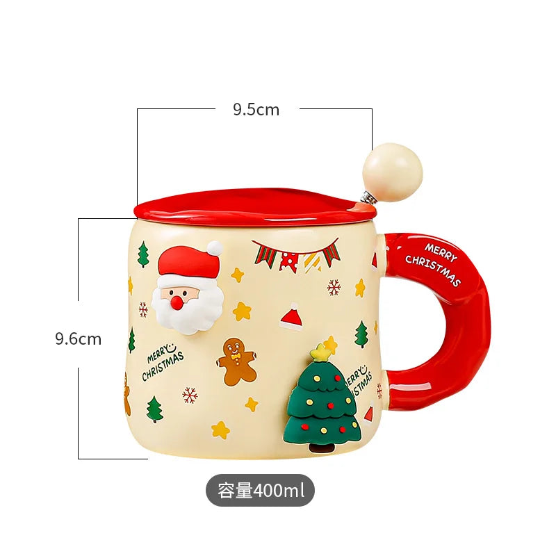 Christmas-themed mugs with magnetic accessories and LIDS, cute ceramic cups, women, couples, office coffee cups