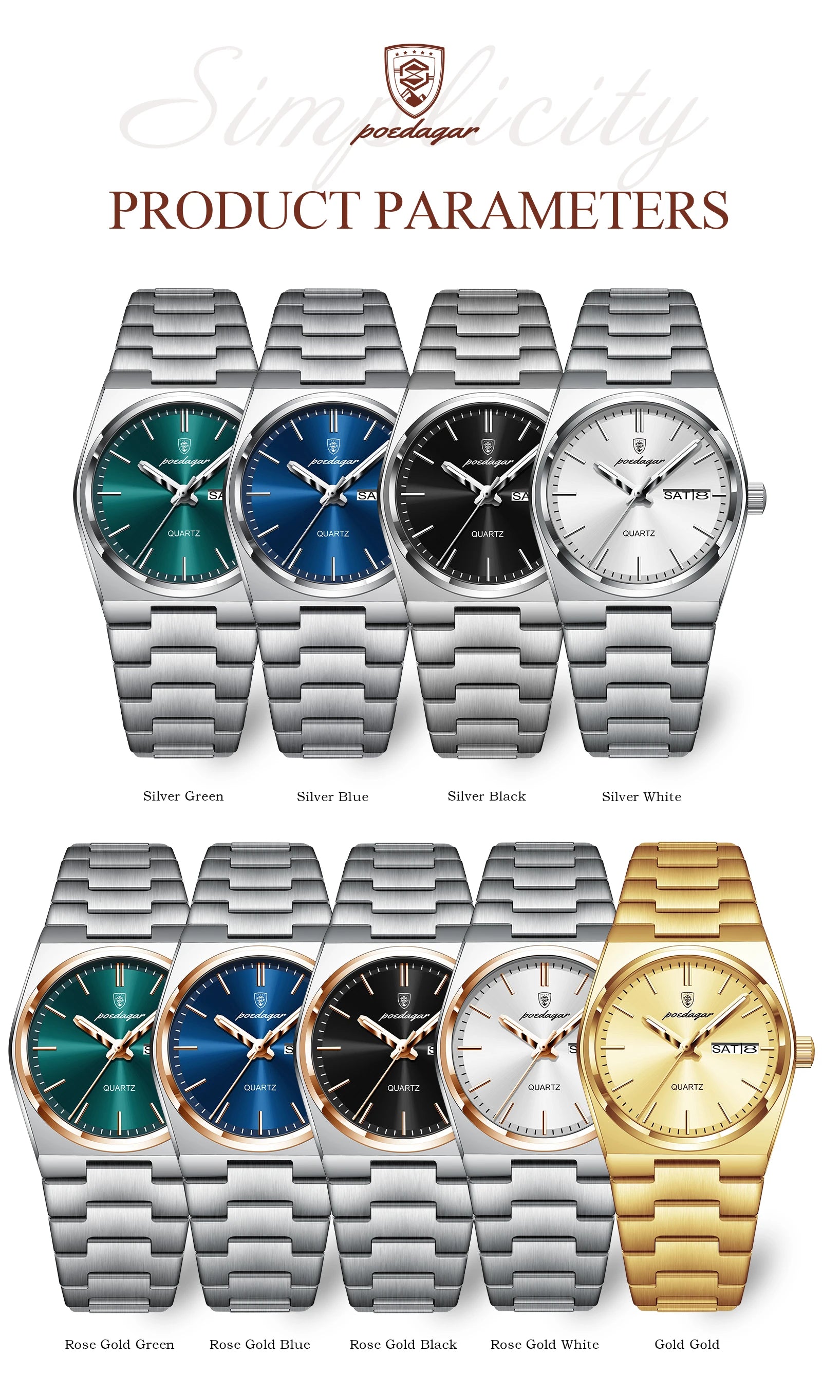 POEDAGAR Luxury Woman Watch Waterproof Luminous Fashion Quartz Ladies Wristwatch Date Week Stainless Steel Women's Watches Reloj