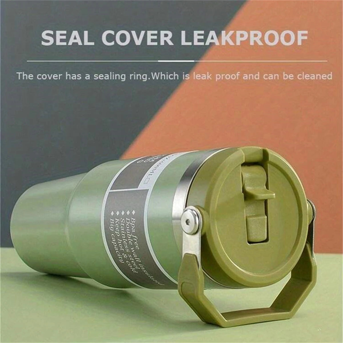 1pc Vacuum Tumbler with Lid Stainless Steel Portable Water Bottle with Dazzling Handle Insulated Tumbler Tote Handle 20/30OZ