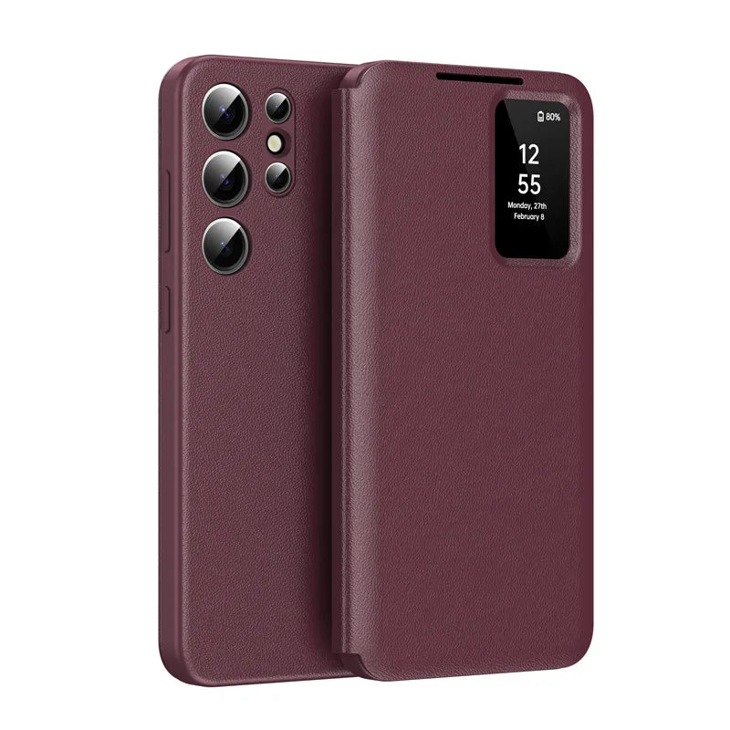 For Samsung Galaxy S25 Ultra Smart View Window Case ELVEV Durable Quality Leather Flip-Free Answering Cover for Samsung S25 S25+