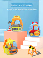 2-4 years old kids engineering backpack cartoon excavator backpack plush kids small school bag toy backpack