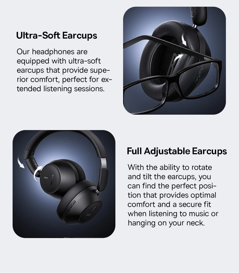 Baseus Bass 30 Max Wireless Headphone Bluetooth 5.3 40mm Bass-Enhance Foldable Over Ear Headsets 50H Play time Gaming Earphone
