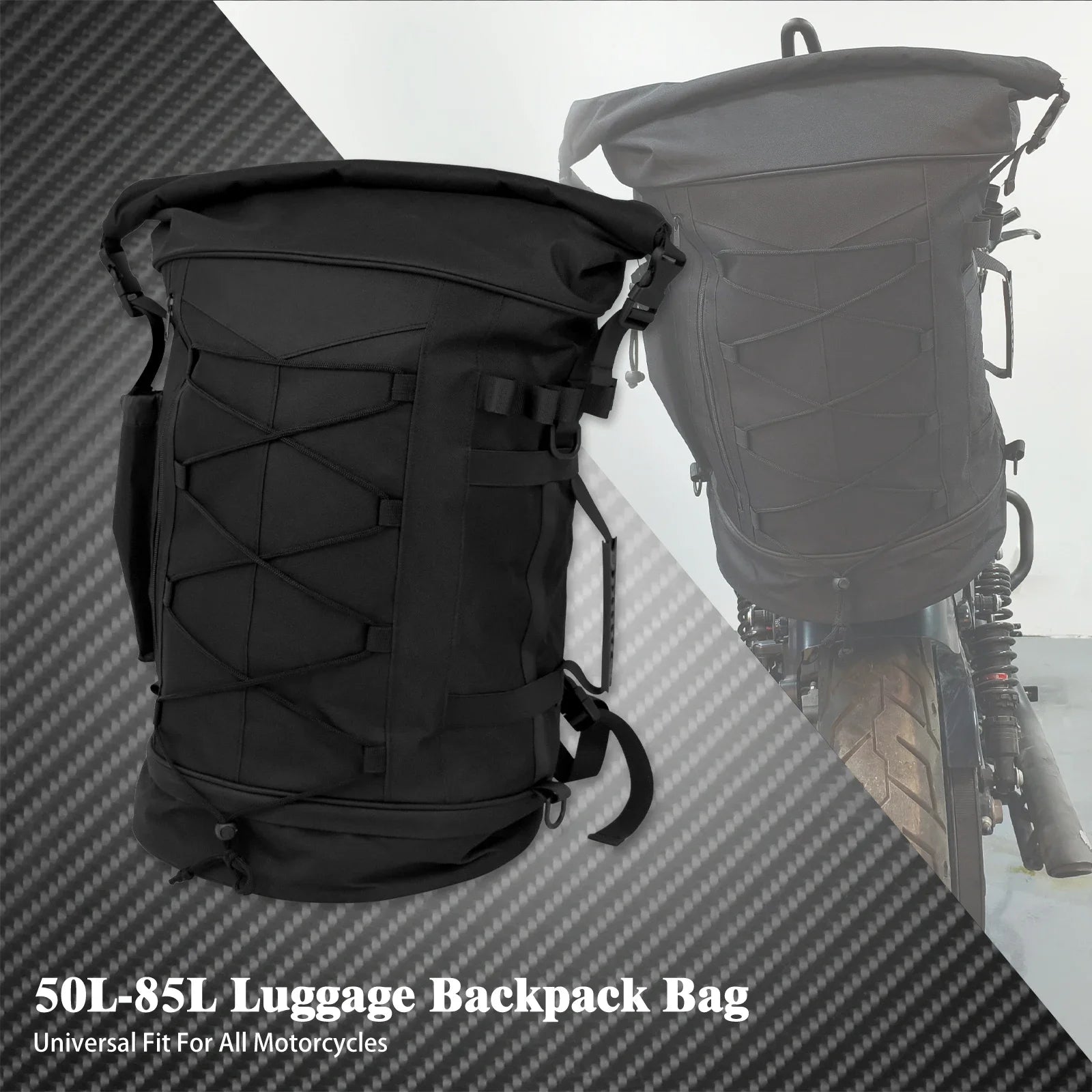 Motorcycle 50L Luggage Backpack Multifunction Tail Rack Bag Travel Outdoor Sports Expandable Sissy Bar Backrest Bag With Straps
