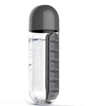 Portable Water Bottle with Built-in Pill Box for Medicines, Vitamins, Perfect for Outdoor, Gym, Fitness, Camping and Traveling
