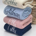 Personalized Kid Name Baby Blanket Embroidered Newborn Stroller Swaddle Breathable Cotton Knitted Bedding