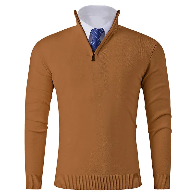 Spring Autumn Men's Smart Casual Knit Pullovers Fashion Half Zipper Stand Collar Solid Color Slim Fit Daily Knitted Sweater Men
