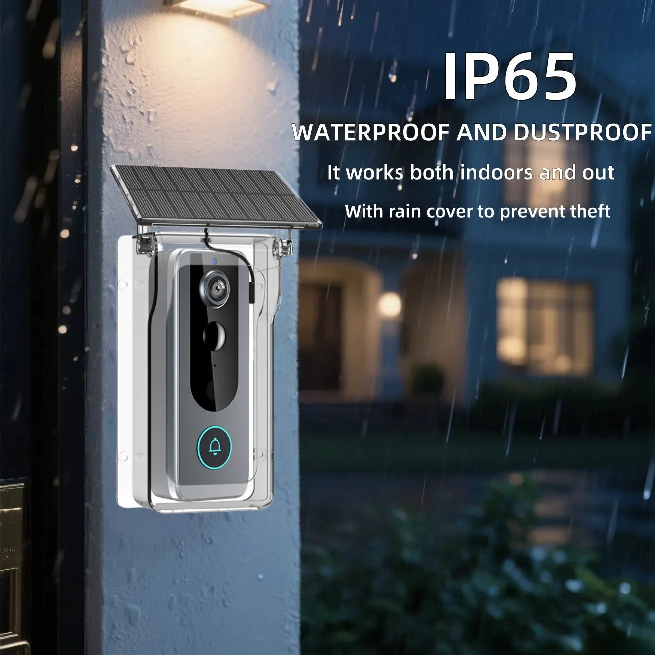 Wireless Doorbell Camera with Solar Cover 1080P Video Intercom Motion Detect Night Vision Waterproof Outdoor Smart Doorbell Wifi