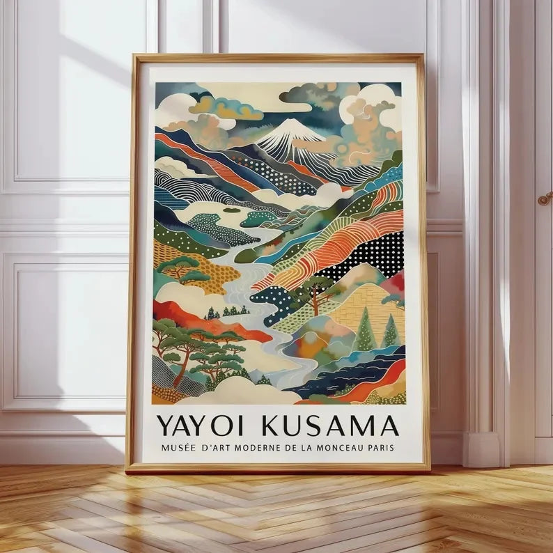 Yayoi Kusama Mount Fuji Canvas Print Japanese Mountain Landscape Poster Colourful Modern Art for Living Room, Bedroom or Office