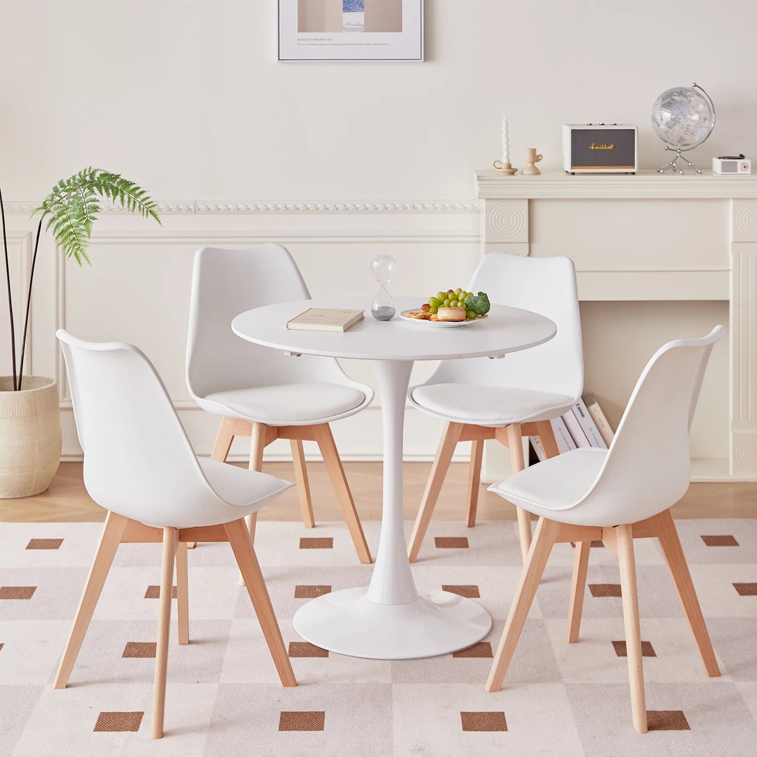 Round Nordic Dining Table and Dining Chair Set for Kitchen, Home Study Desk, Coffee Table, Rectangular Office,Dining Room