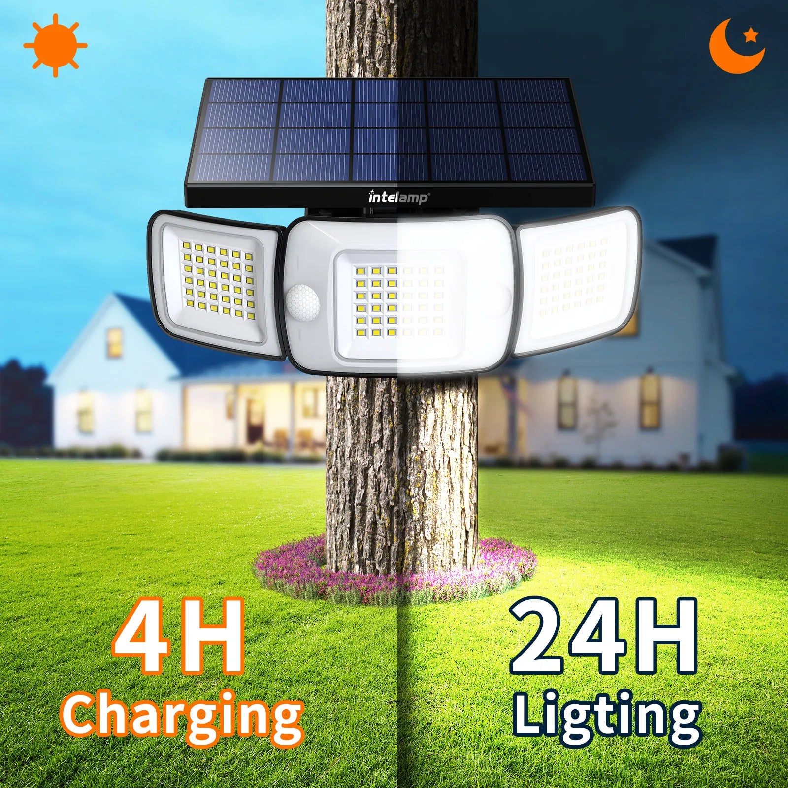 Intelamp Solar Outdoor Light with Motion Sensor, Waterproof Bright Wall Lamp for Garden, Yard, Path, Garage, Stairs, Porch